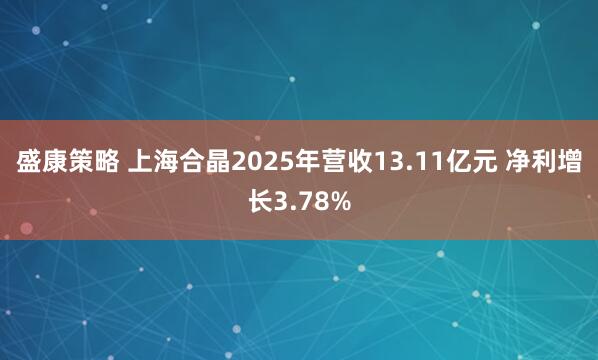 盛康策略 上海合晶2025年营收13.11亿元 净利增长3.78%